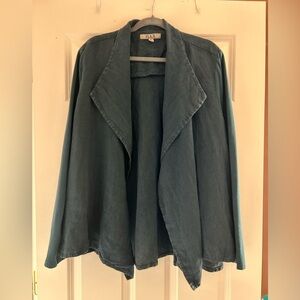 Flax linen open front cardigan jacket navy blue